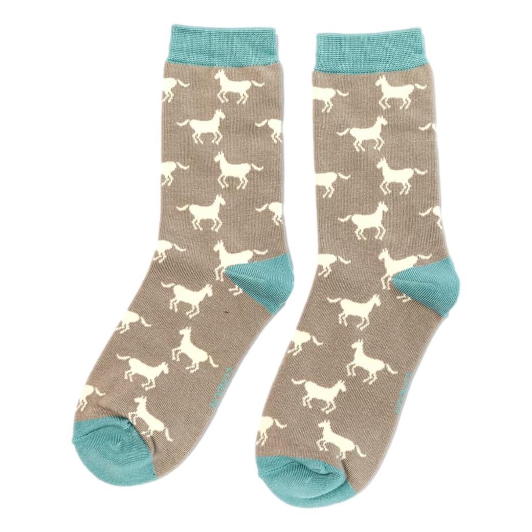 Horses on Light Grey Womens Novelty Ankle Socks Adult One Size image 0