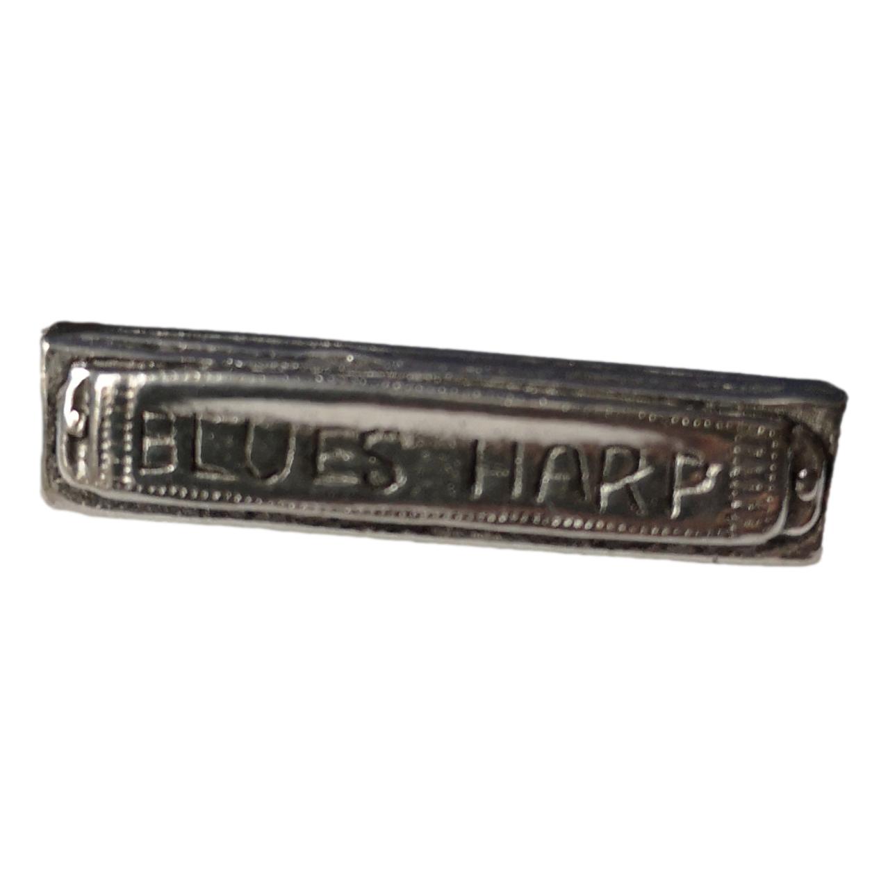Harmonica (Blues Harp) polished pewter metal lapel pin image 2