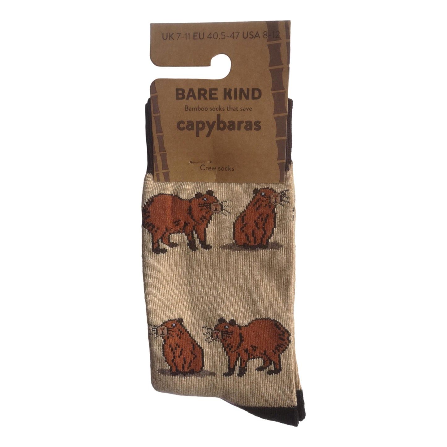 Save The Capybara Beige Unisex Novelty Crew Socks Adult UK Size 7-11 image 1