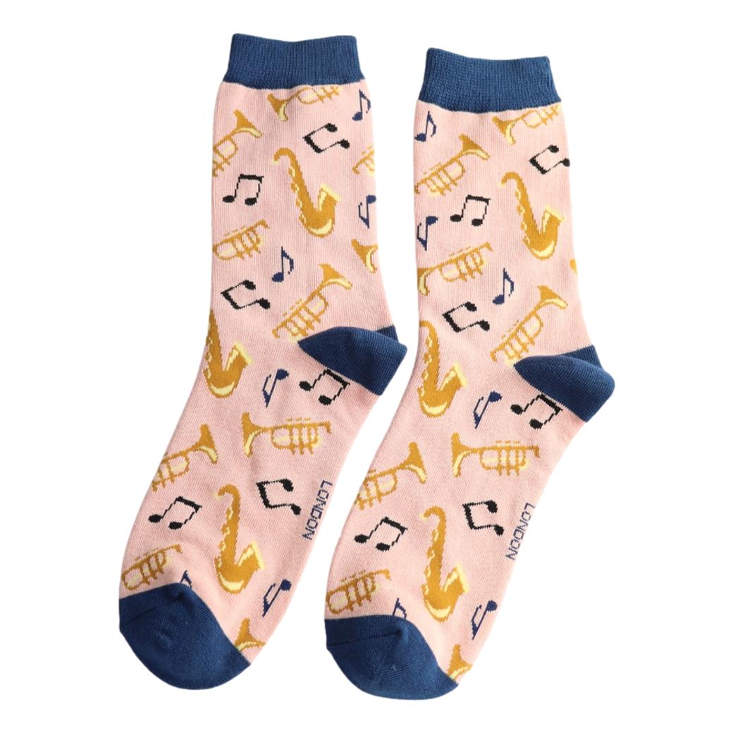 Jazz Band on Dusky Pink Womens Novelty Ankle Socks Adult One Size image 0
