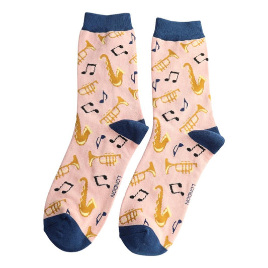 Jazz Band on Dusky Pink Womens Novelty Ankle Socks Adult One Size image 0
