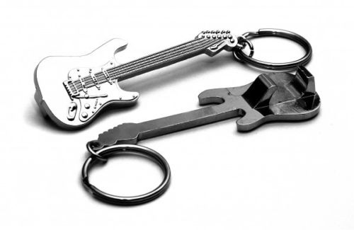Electric Guitar shaped silver-plated keyring bottle opener musician gift image 1