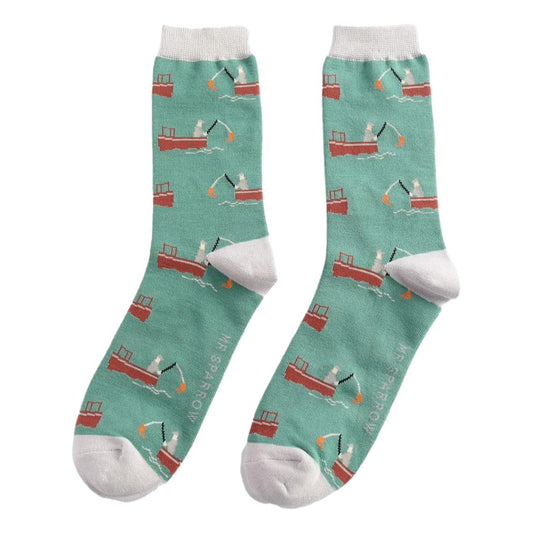 Gone Fishing on Green Mens Novelty Ankle Socks Adult One Size image 0