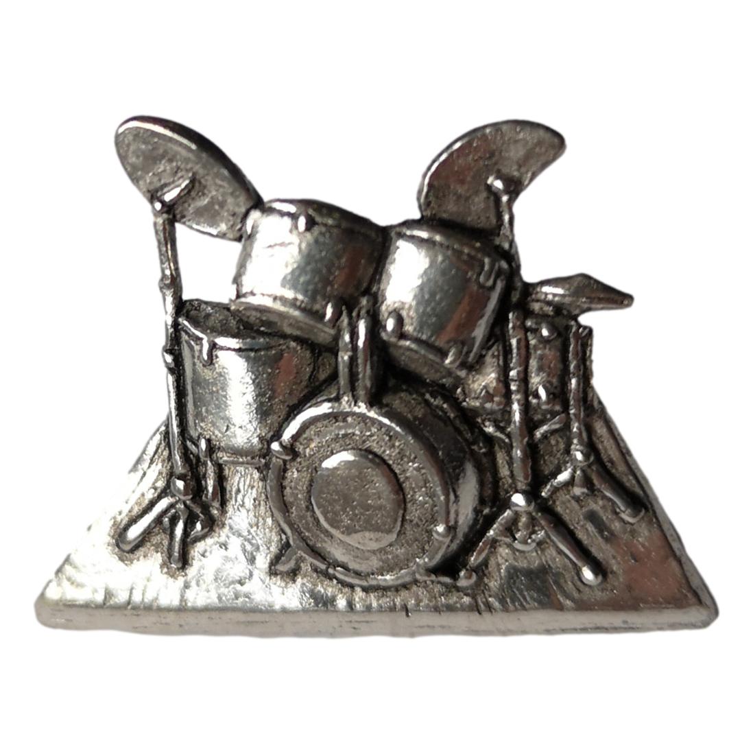 Drum Kit Jazz Band polished pewter metal lapel pin image 0