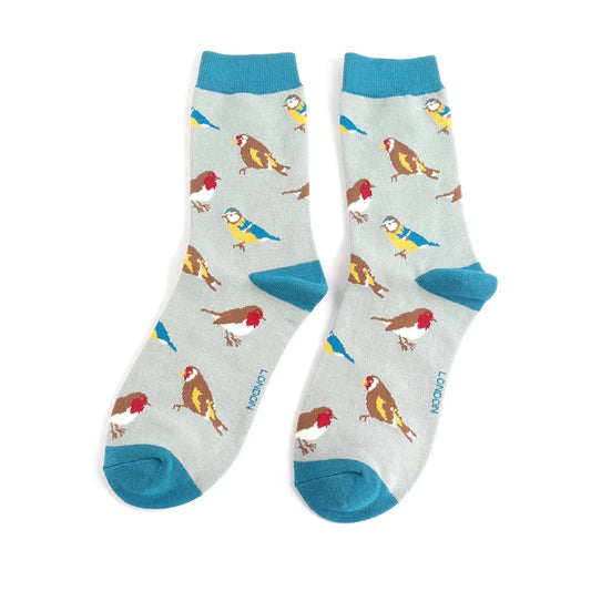 Garden Birds on Aqua Womens Novelty Ankle Socks Adult One Size image 0