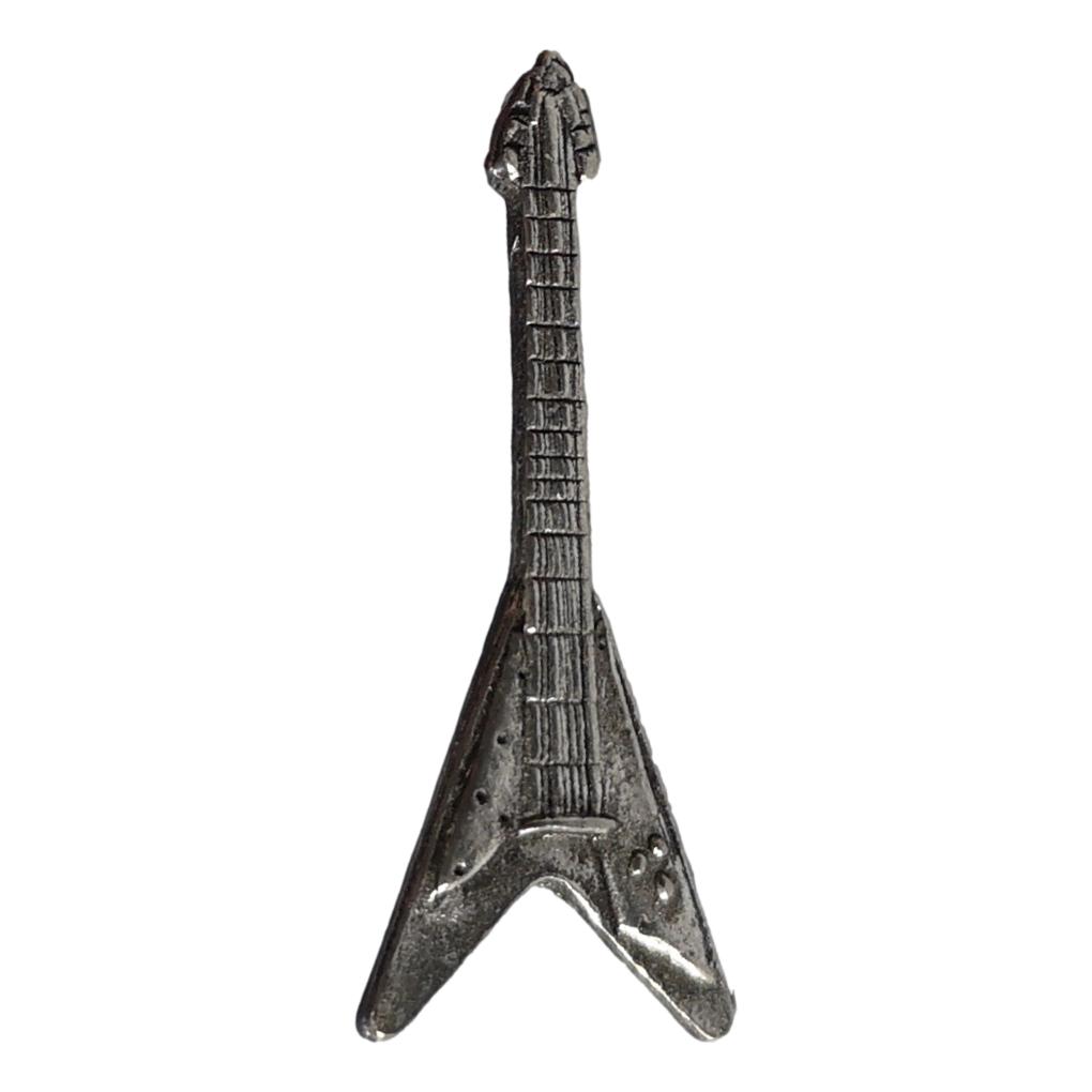 Flying V Guitar polished pewter metal lapel pin image 0