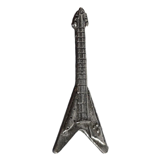 Flying V Guitar polished pewter metal lapel pin image 0