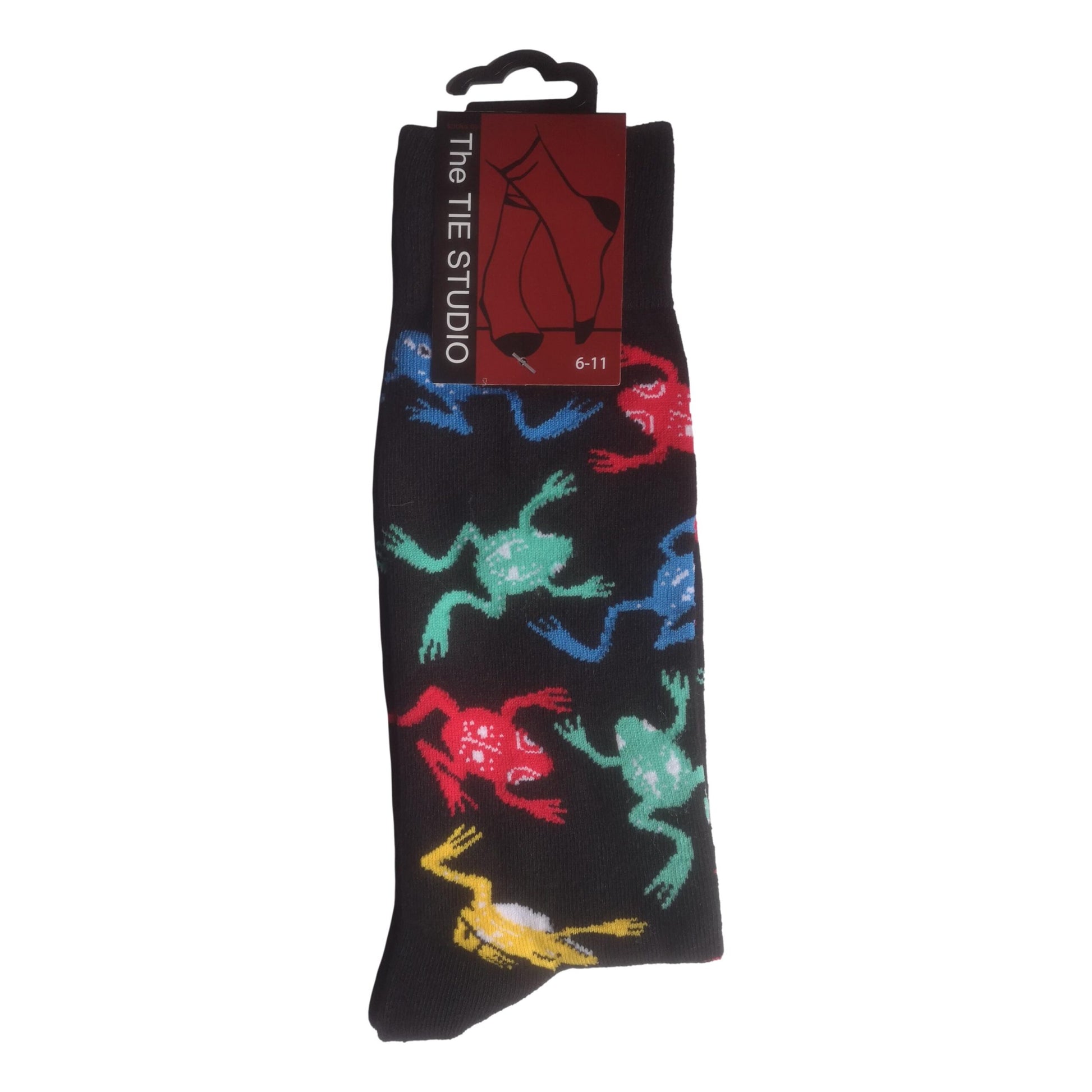 Colourful Frogs on Black Unisex Novelty Ankle Socks Adult Size 6-11 image 0