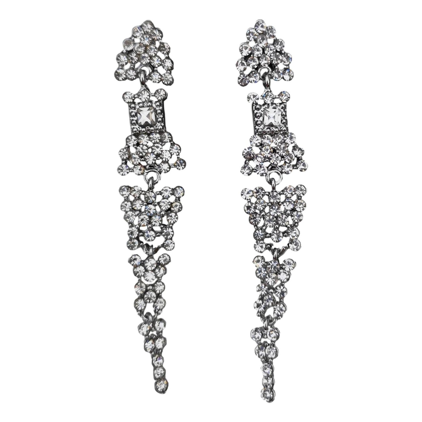 Sparkly dangly triangle silver-plated diamante crystal earrings image 0