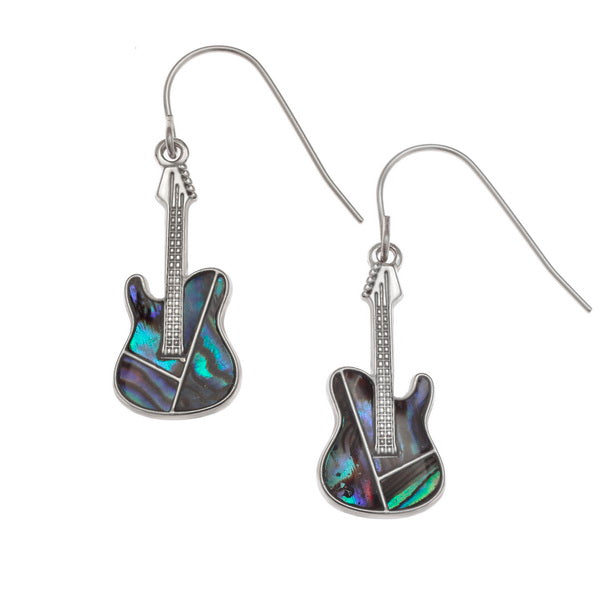 Electric Guitar Paua shell rhodium-plated pendant and earrings set image 3