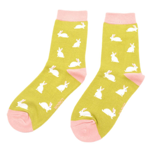 Rabbits on Lime Green Ladies Novelty Ankle Socks Adult One Size image 0