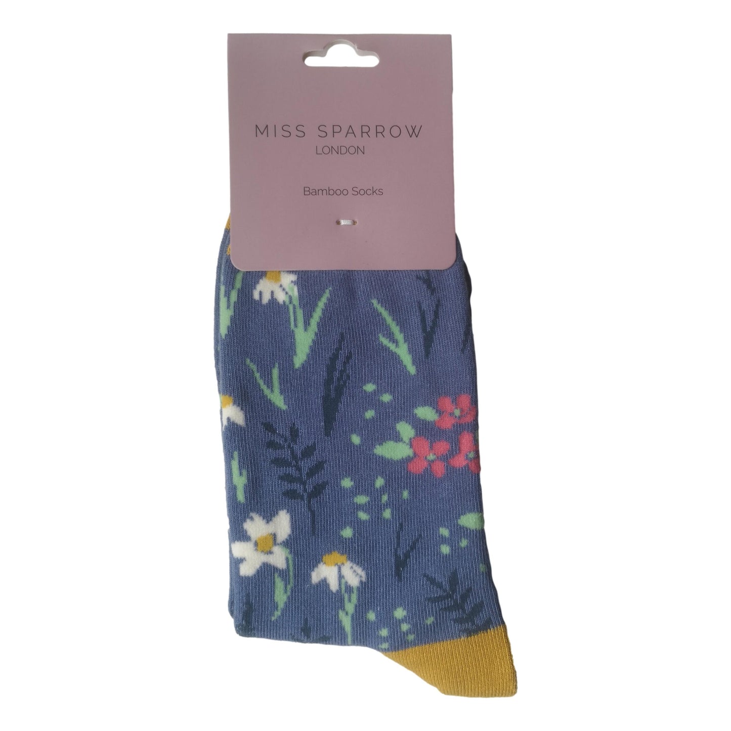 Meadow Flowers on Denim Blue Womens Novelty Ankle Socks Adult One Size image 1