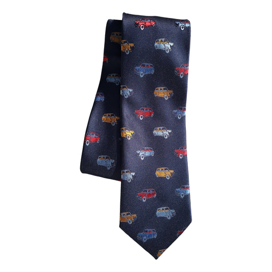 British Mini Cars repeating 100% Microfiber Classic Navy Tie image 0
