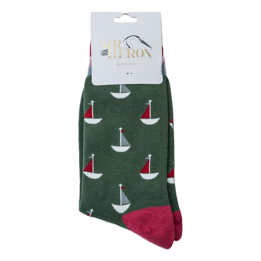 Little Boats Green Mens Novelty Ankle Socks Adult One Size image 1
