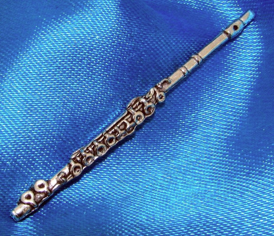 Flute Jazz Musician polished pewter metal lapel pin image 1