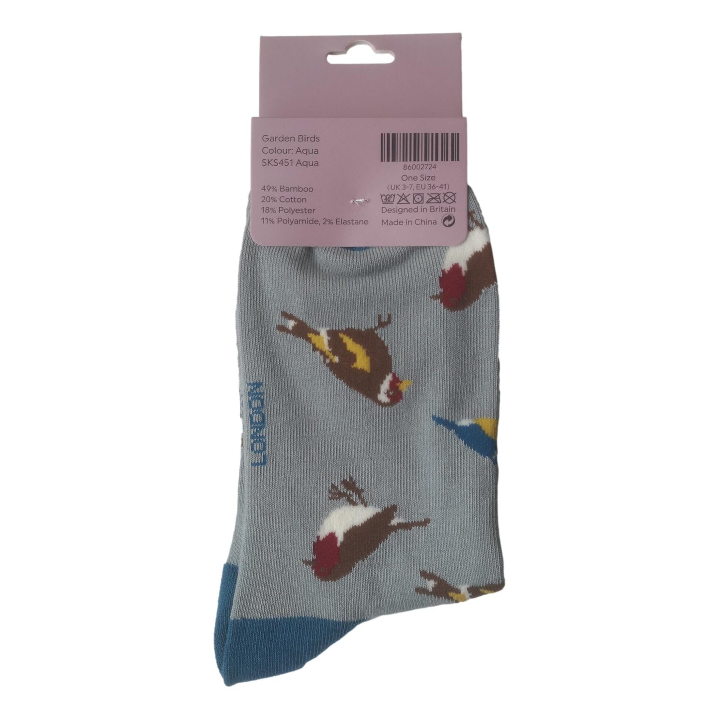 Garden Birds on Aqua Womens Novelty Ankle Socks Adult One Size image 3