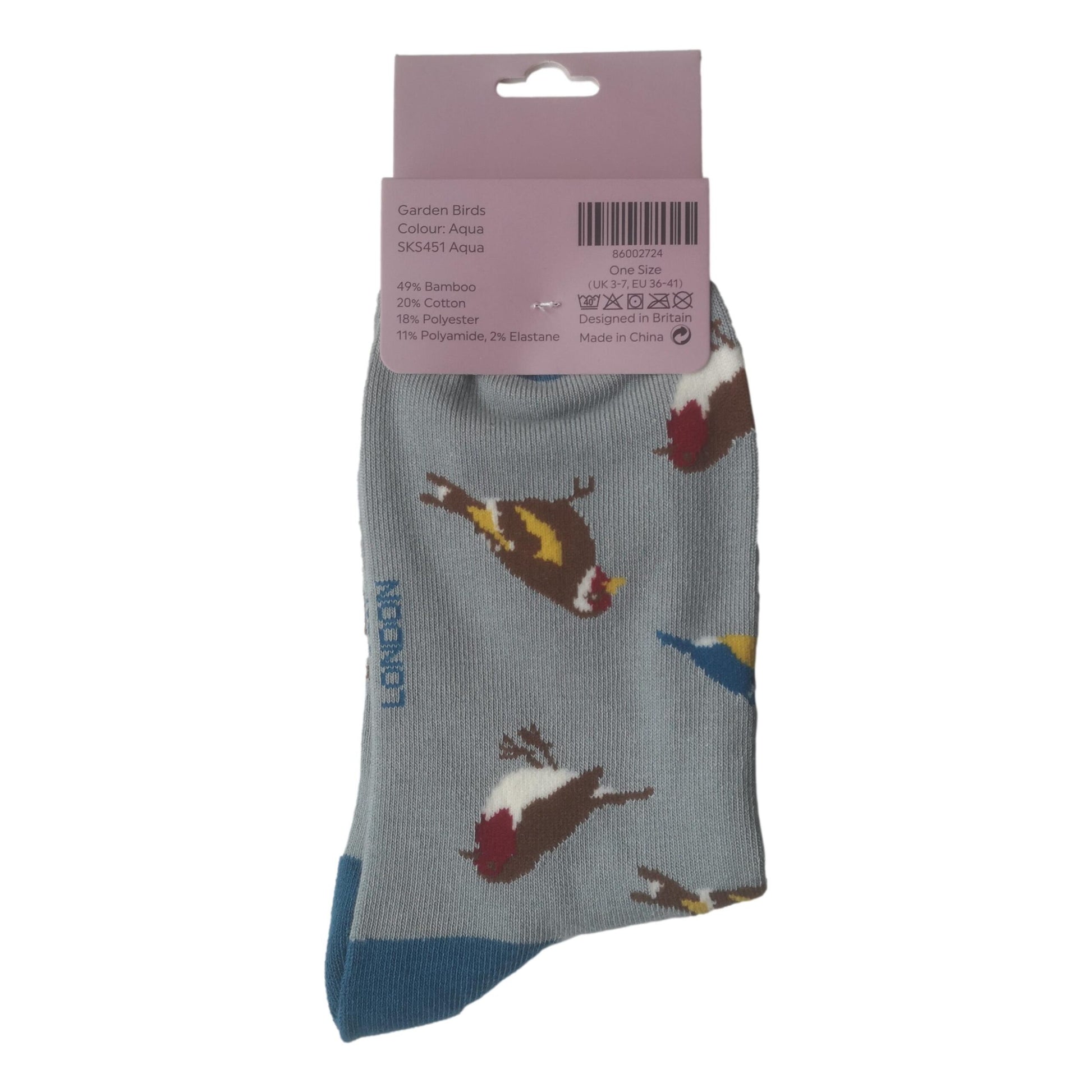 Garden Birds on Aqua Womens Novelty Ankle Socks Adult One Size image 3