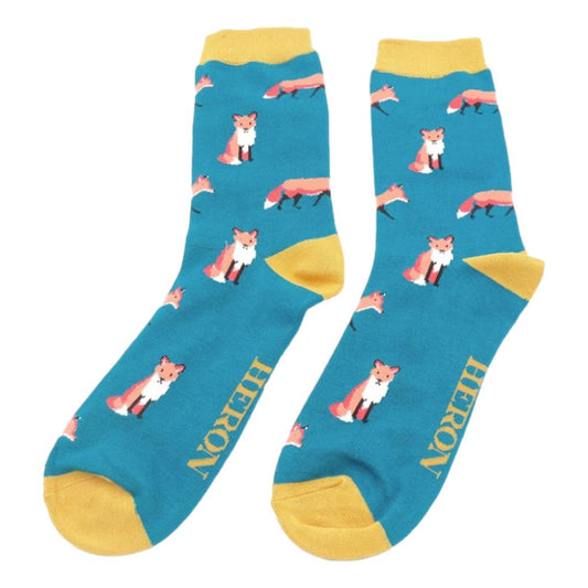 Foxes on Teal Mens Novelty Ankle Socks Adult One Size image 0