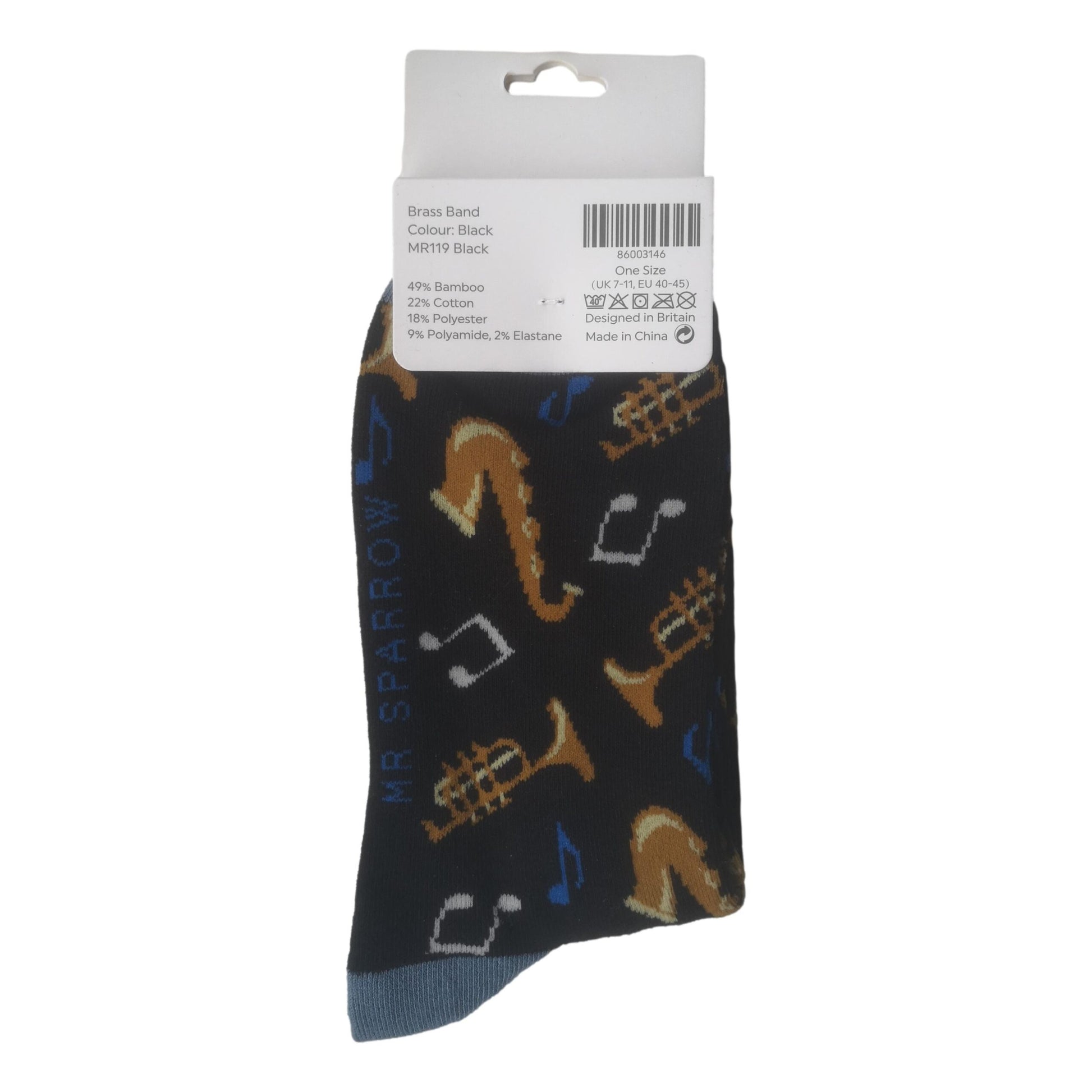 Jazz Instruments and Music Notes on Black Mens Novelty Ankle Socks Adult One Size image 2