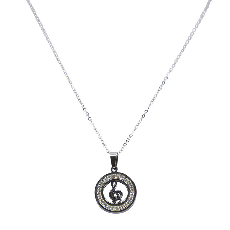 Encircled Treble Clef diamante crystal rhodium-plated pendant image 0