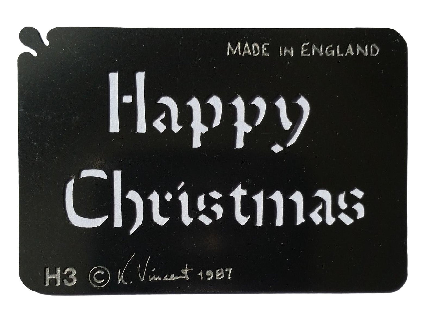 Stainless steel H3 Happy Christmas small cake decorating / card making stencil image 0