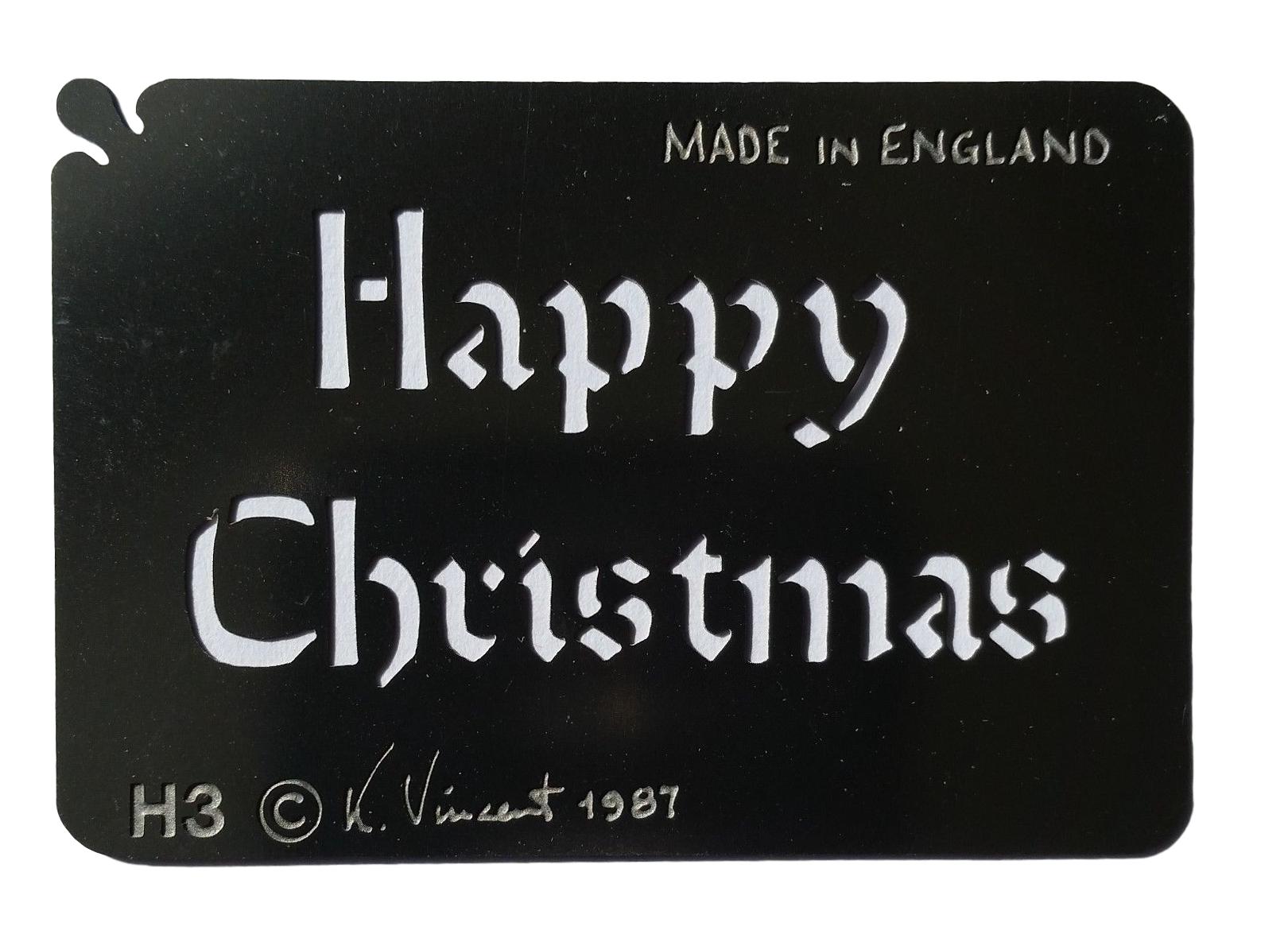Stainless steel H3 Happy Christmas small cake decorating / card making stencil image 0