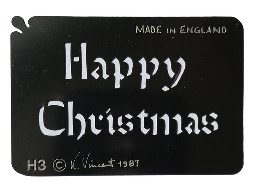 Stainless steel H3 Happy Christmas small cake decorating / card making stencil image 0