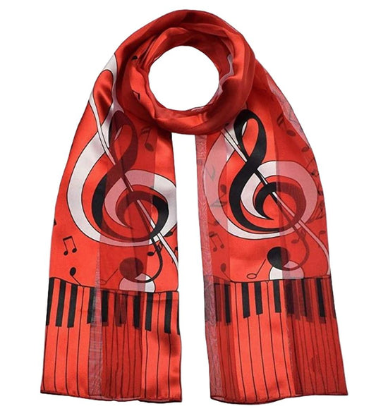 Large Treble Clef, Music Notes and Keyboard red polyester scarf image 0