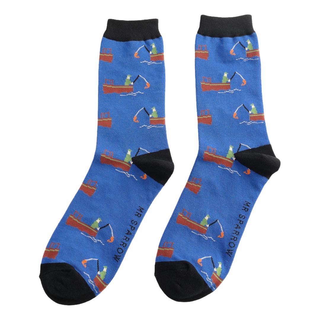 Gone Fishing on Royal Blue Mens Novelty Ankle Socks Adult One Size image 0