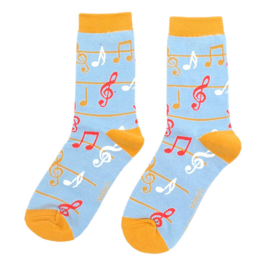 Treble Clefs and Music Notes Jazz Powder Blue Womens Novelty Ankle Socks Adult One Size image 0