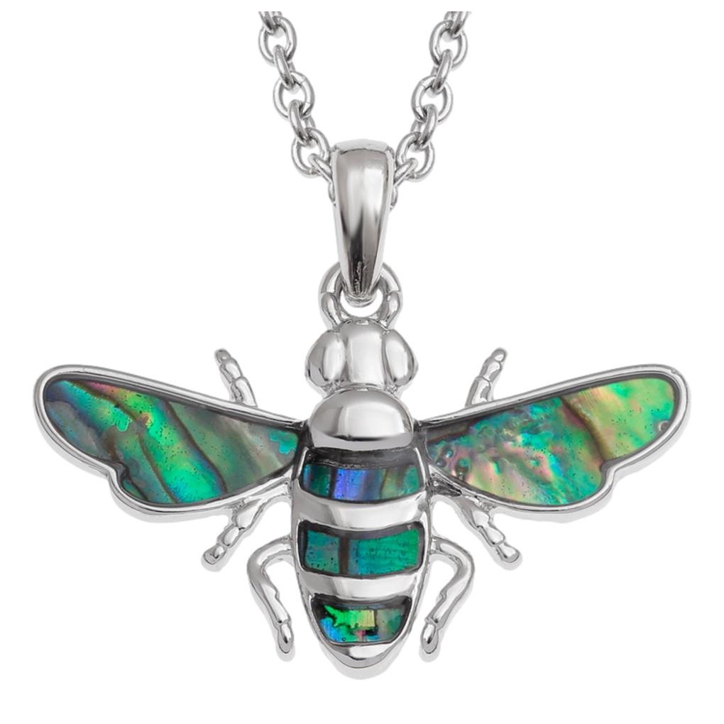 Honey Bee Paua shell rhodium-plated pendant and earrings set image 3