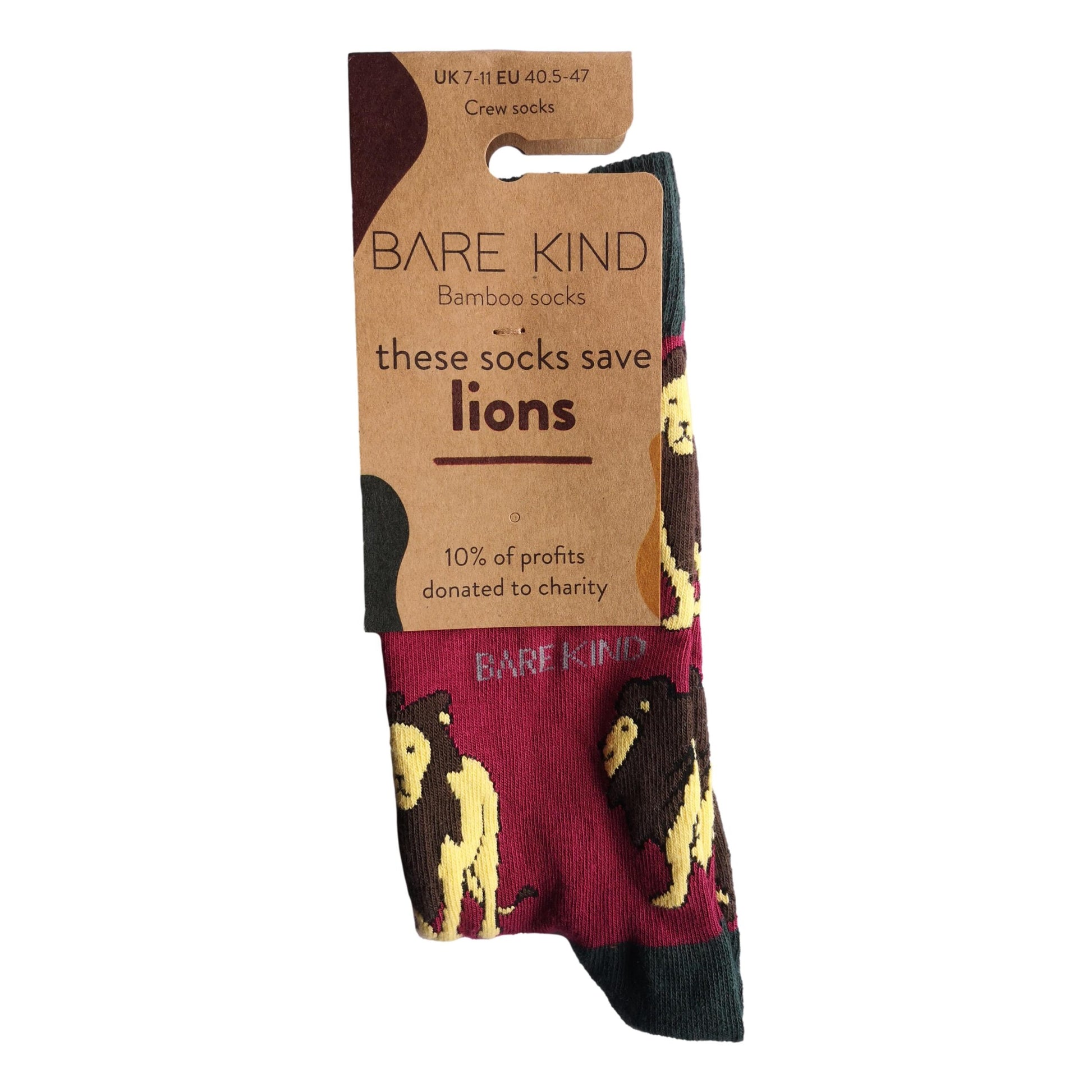 Save The Lions Burgundy Unisex Novelty Ankle Socks Adult UK Size 7-11 image 1