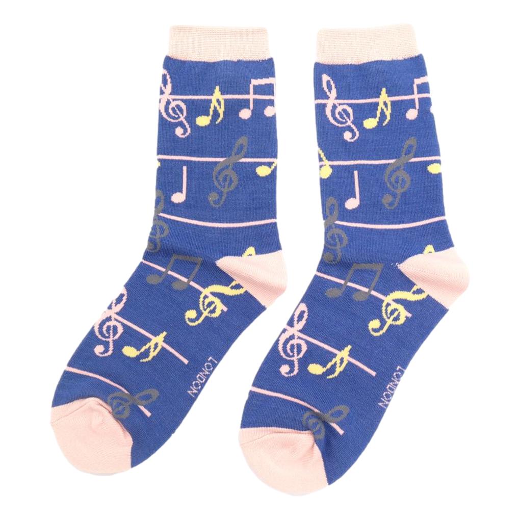 Treble Clefs and Music Notes Jazz Denim Blue Womens Novelty Ankle Socks Adult One Size image 0