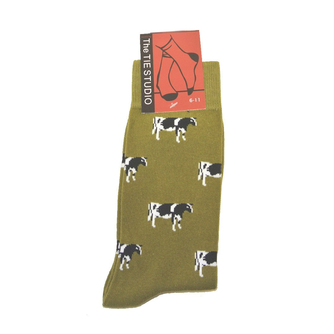 Farm Cows on green repeating Unisex Socks Adult Size 6-11 image 0