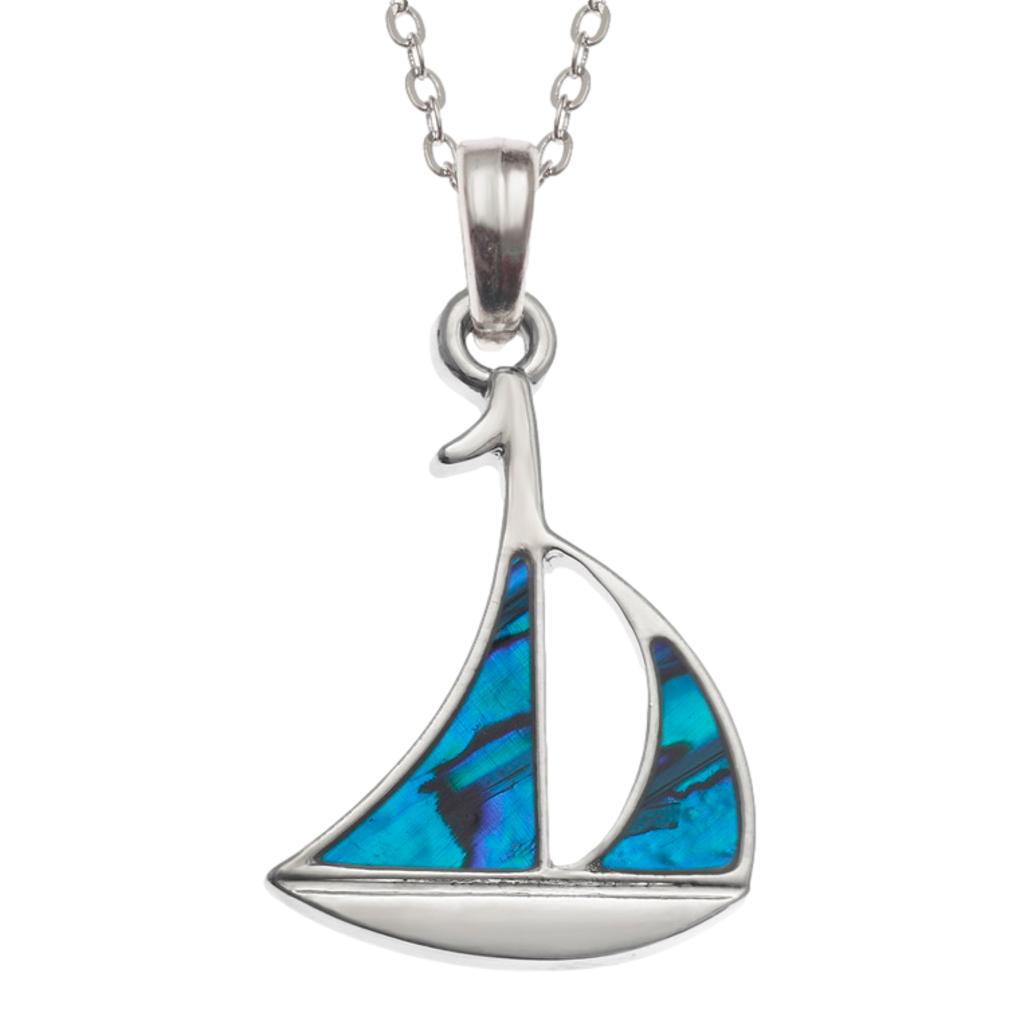 Blue Sailing Boats Paua shell rhodium-plated pendant and earrings set image 3