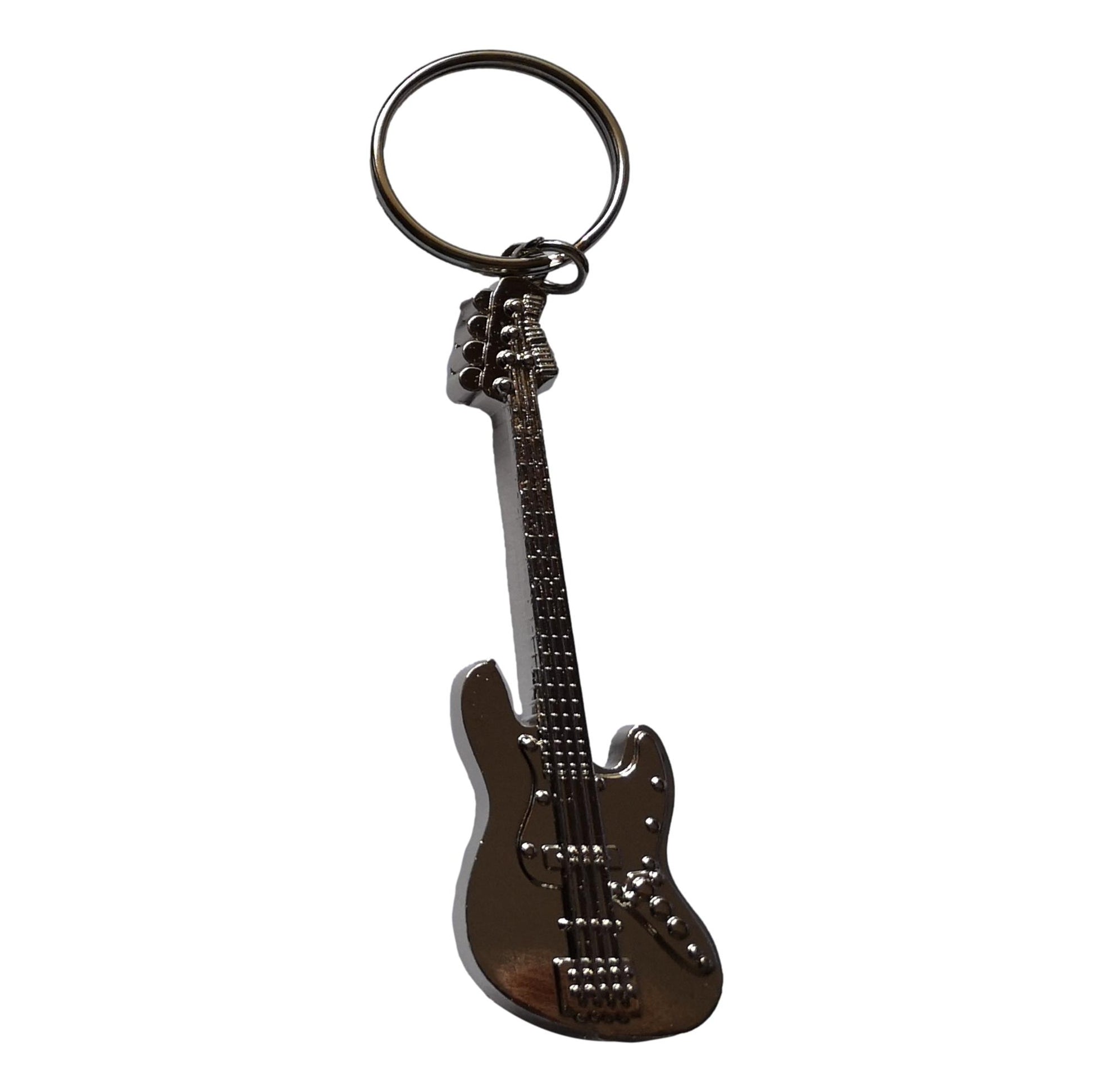 Bass Guitar shaped silver-plated keyring bottle opener musician gift image 0