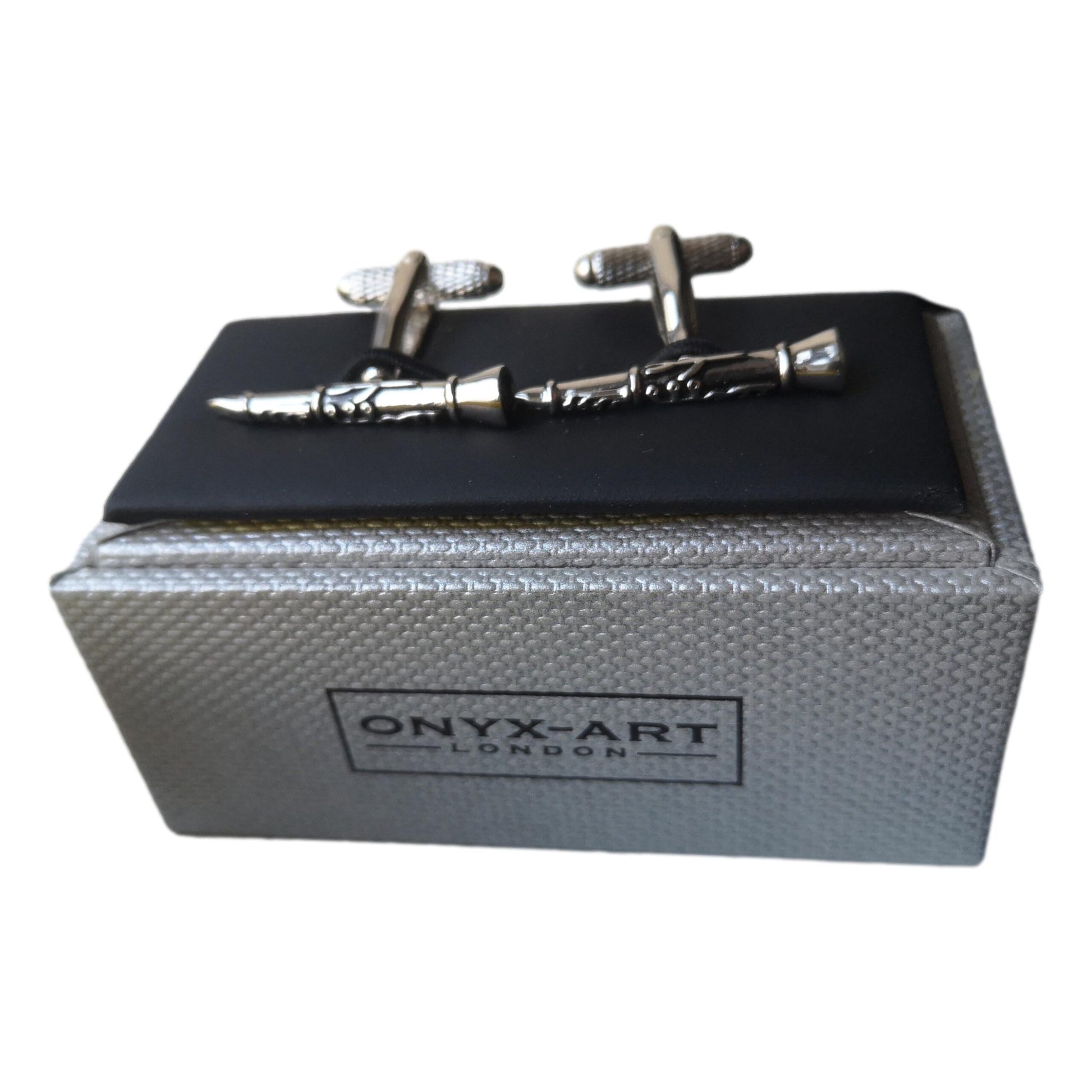 Clarinet silver-plated torpedo cufflinks in padded gift box image 1