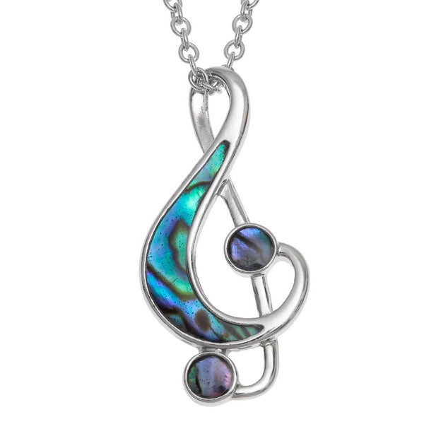 Treble Clef Paua Shell rhodium-plated pendant image 0