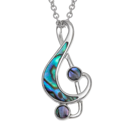 Treble Clef Paua Shell rhodium-plated pendant image 0