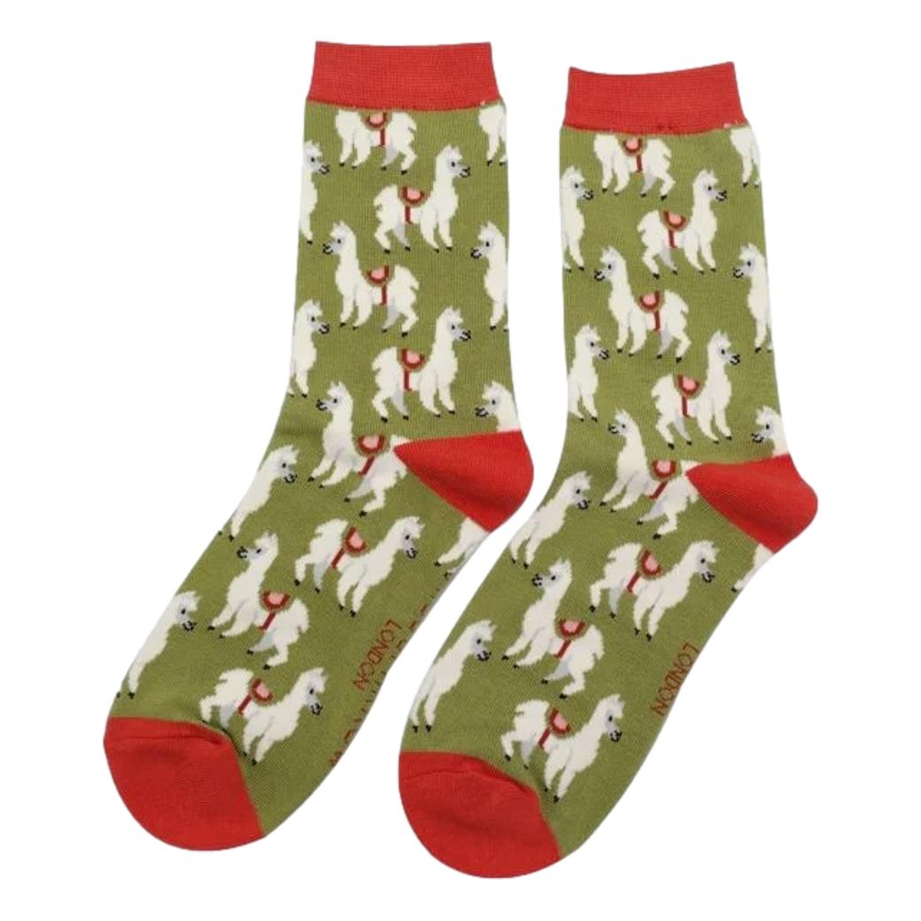Llamas on Olive Womens Novelty Ankle Socks Adult One Size image 0