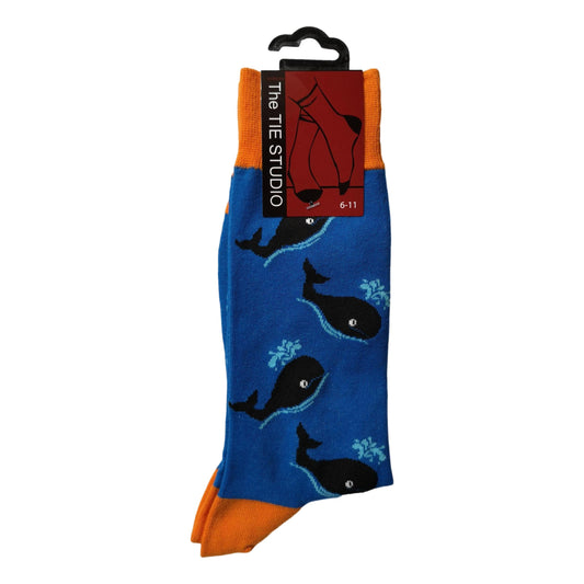 Spouting Whales on Blue Unisex Novelty Ankle Socks Adult Size 6-11 image 0