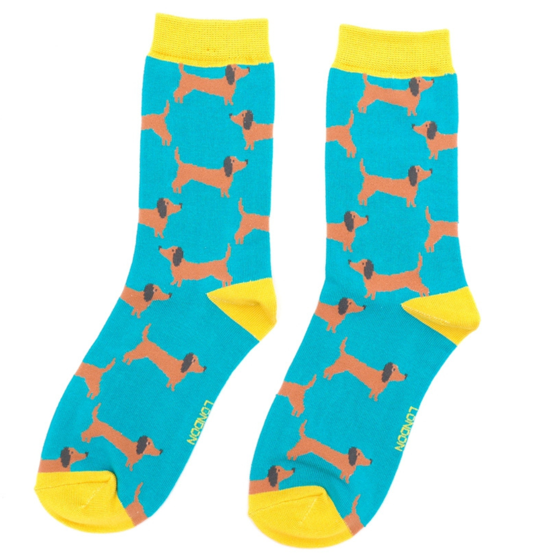 Dachshund Sausage Dog Turquoise Womens Novelty Ankle Socks Adult One Size image 0