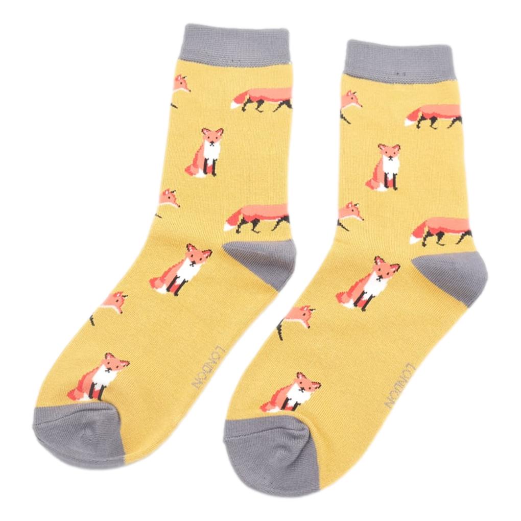 Foxes on Yellow Womens Novelty Ankle Socks Adult One Size image 0