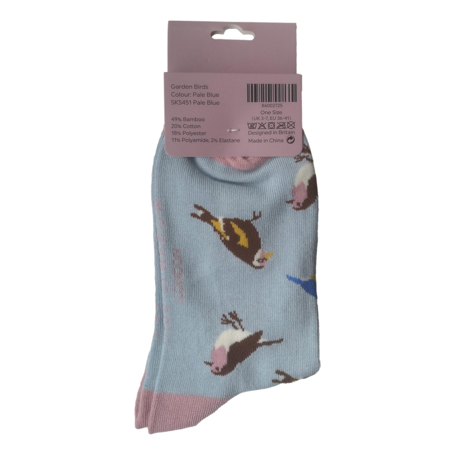 Garden Birds on Pale Blue Womens Novelty Ankle Socks Adult One Size image 2