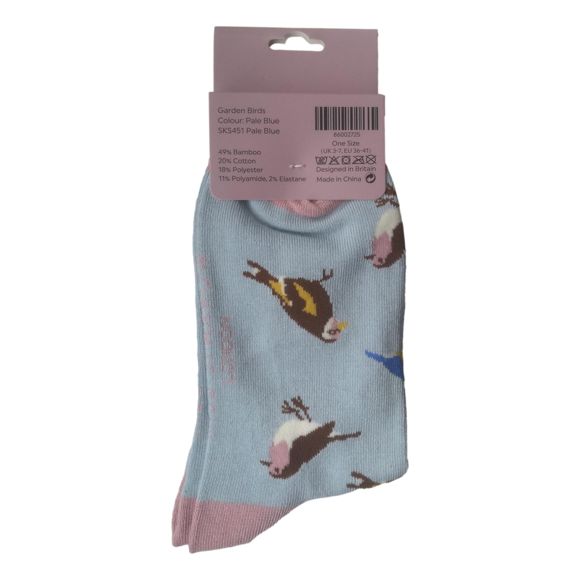 Garden Birds on Pale Blue Womens Novelty Ankle Socks Adult One Size image 2