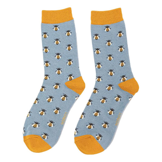 Honey Bees on Faded Denim Blue Ladies Novelty Ankle Socks Adult One Size image 0