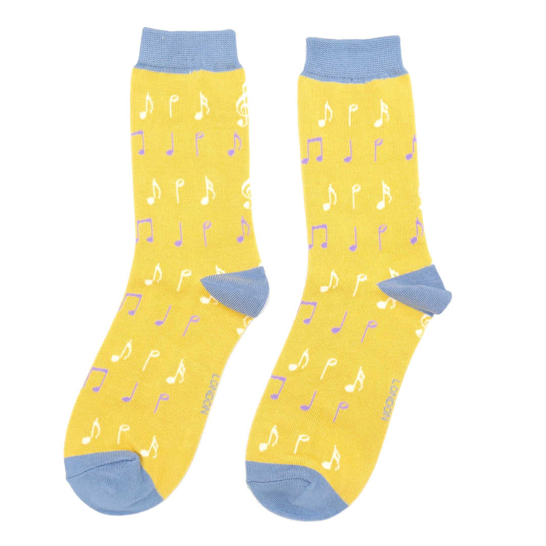 Music Notes Yellow Womens Novelty Ankle Socks Adult One Size image 1