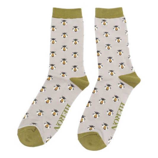 Honey Bees on Grey Mens Novelty Ankle Socks Adult One Size image 0