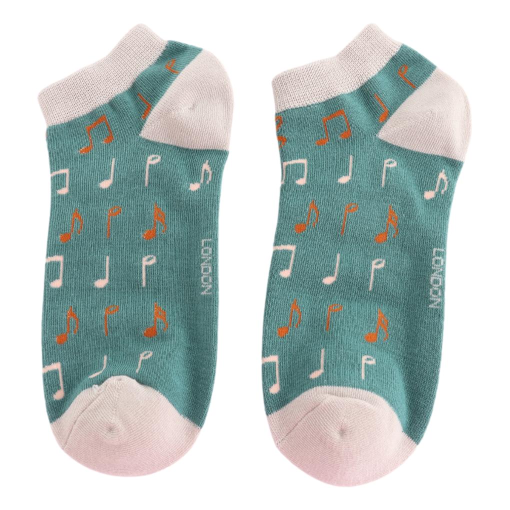 Clefs and Notes on Teal Womens Novelty Trainer Socks Adult One Size image 0