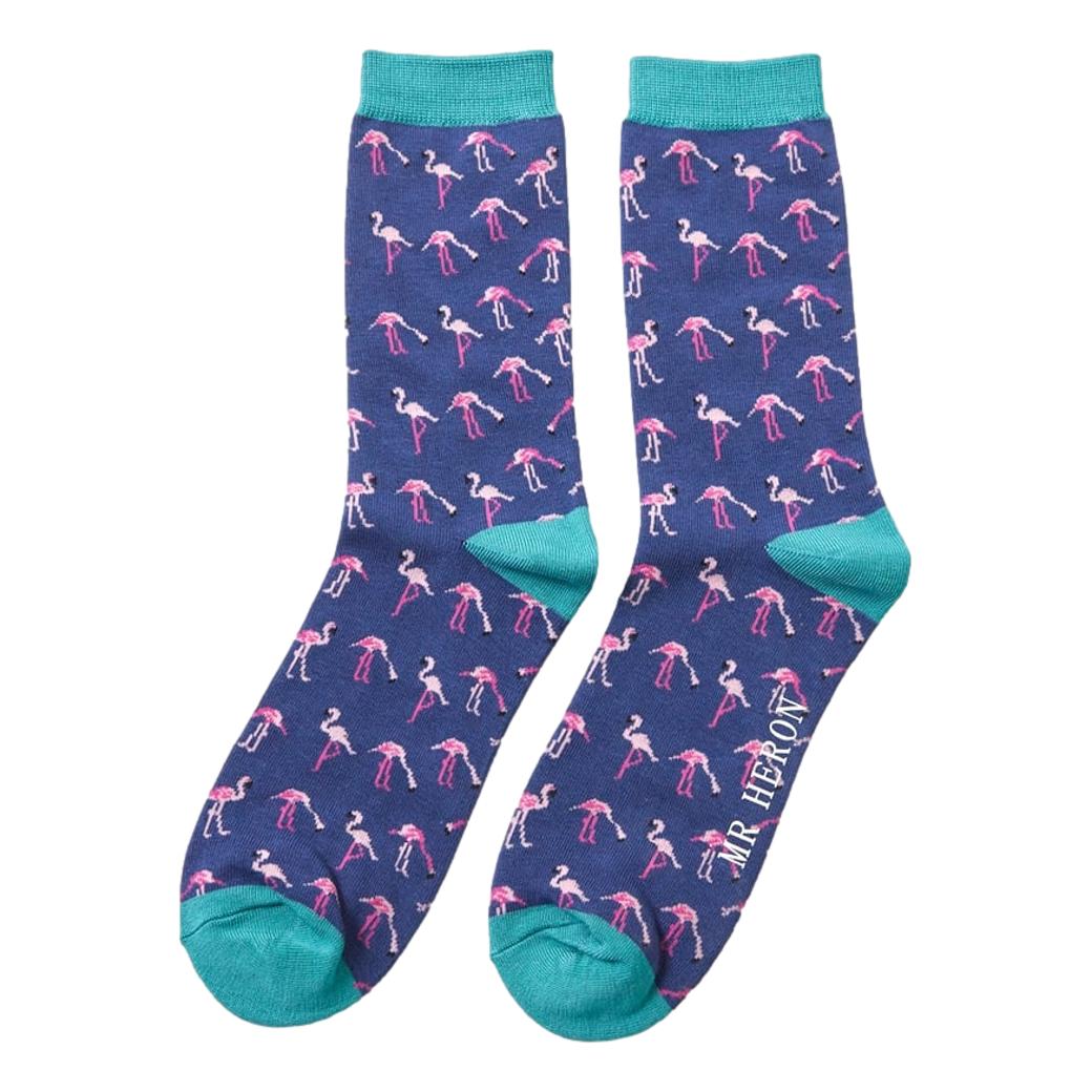 Pink Flamingos on Navy Mens Novelty Ankle Socks Adult One Size image 0